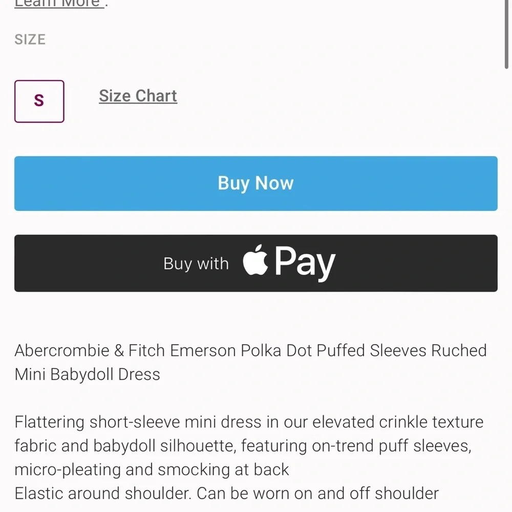 NWT Abercrombie Emerson Polka Dot Puff Sleeve Mini Dress XSMALL Petite